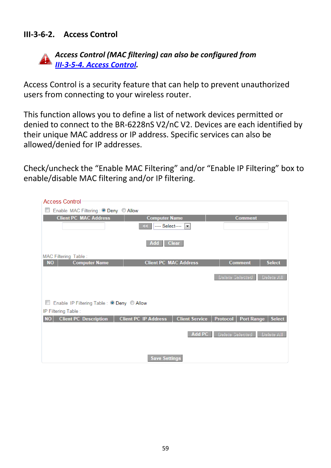 Edimax Technology BR-6228NC V2 manual III‐3‐6‐2. Access Control 