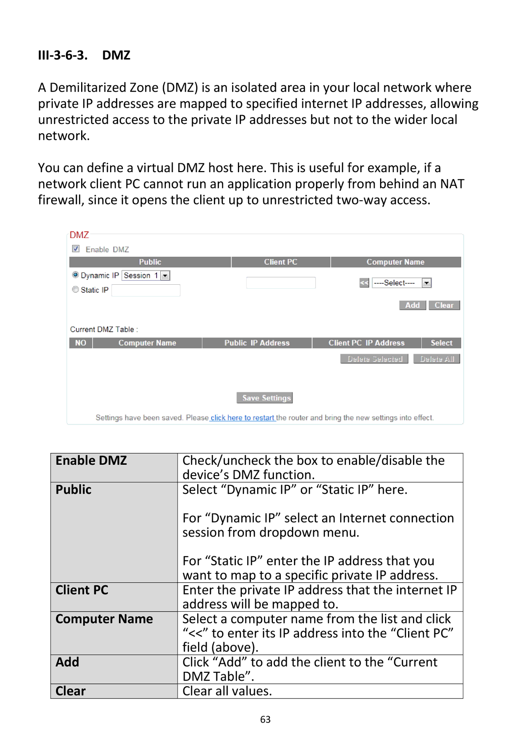 Edimax Technology BR-6228NC V2 manual III‐3‐6‐3. DMZ, Enable DMZ, Public 