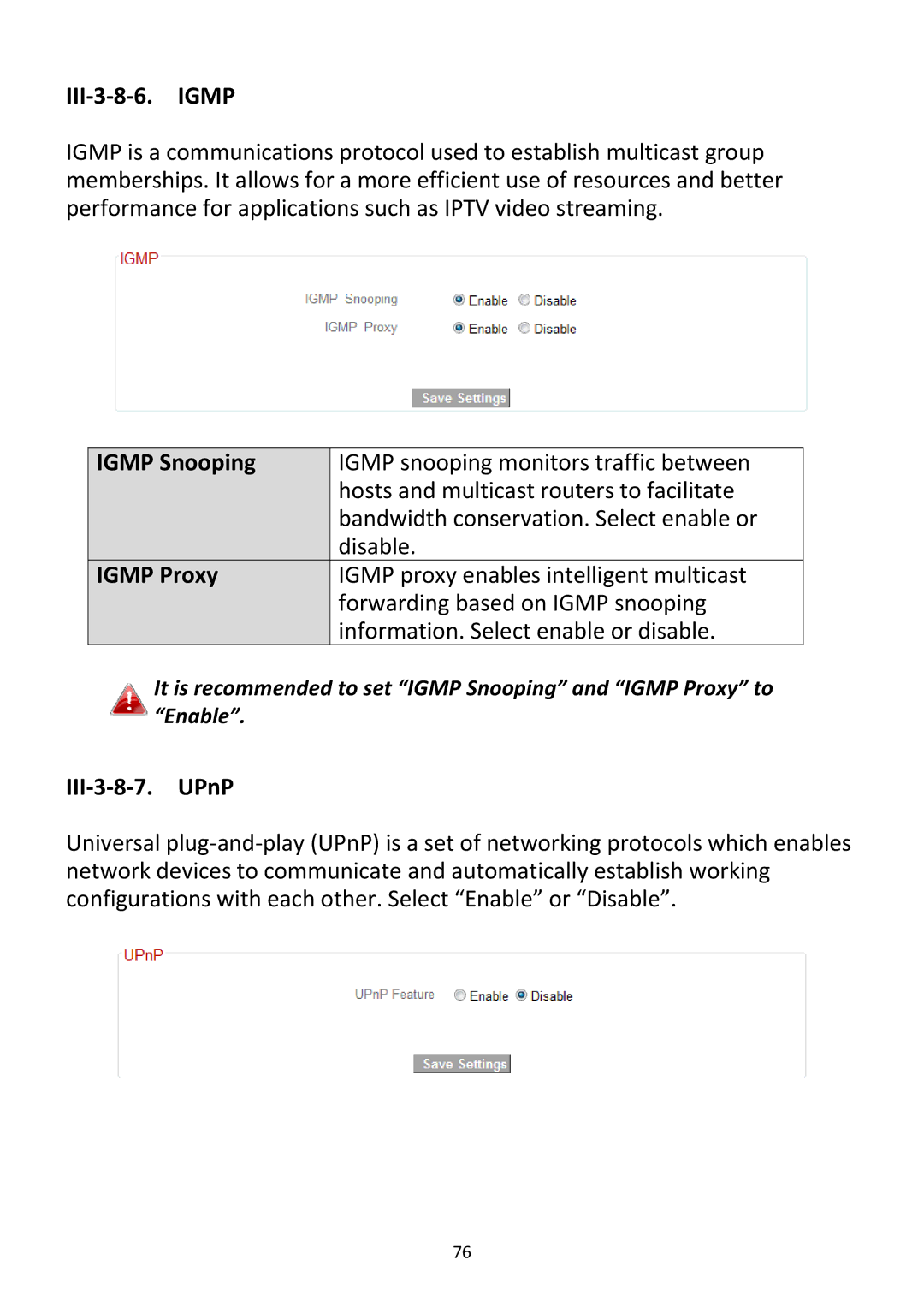 Edimax Technology BR-6228NC V2 manual III‐3‐8‐6. Igmp, Igmp Snooping, Igmp Proxy, III‐3‐8‐7. UPnP 