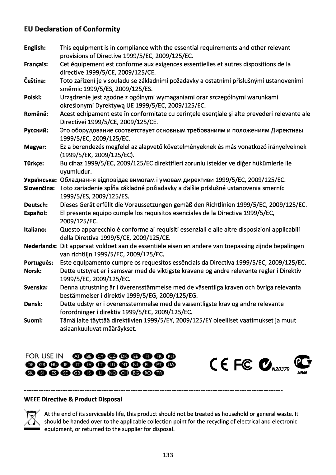 Edimax Technology BR-6228NC V2 manual EU Declaration of Conformity, WEEE Directive & Product Disposal 