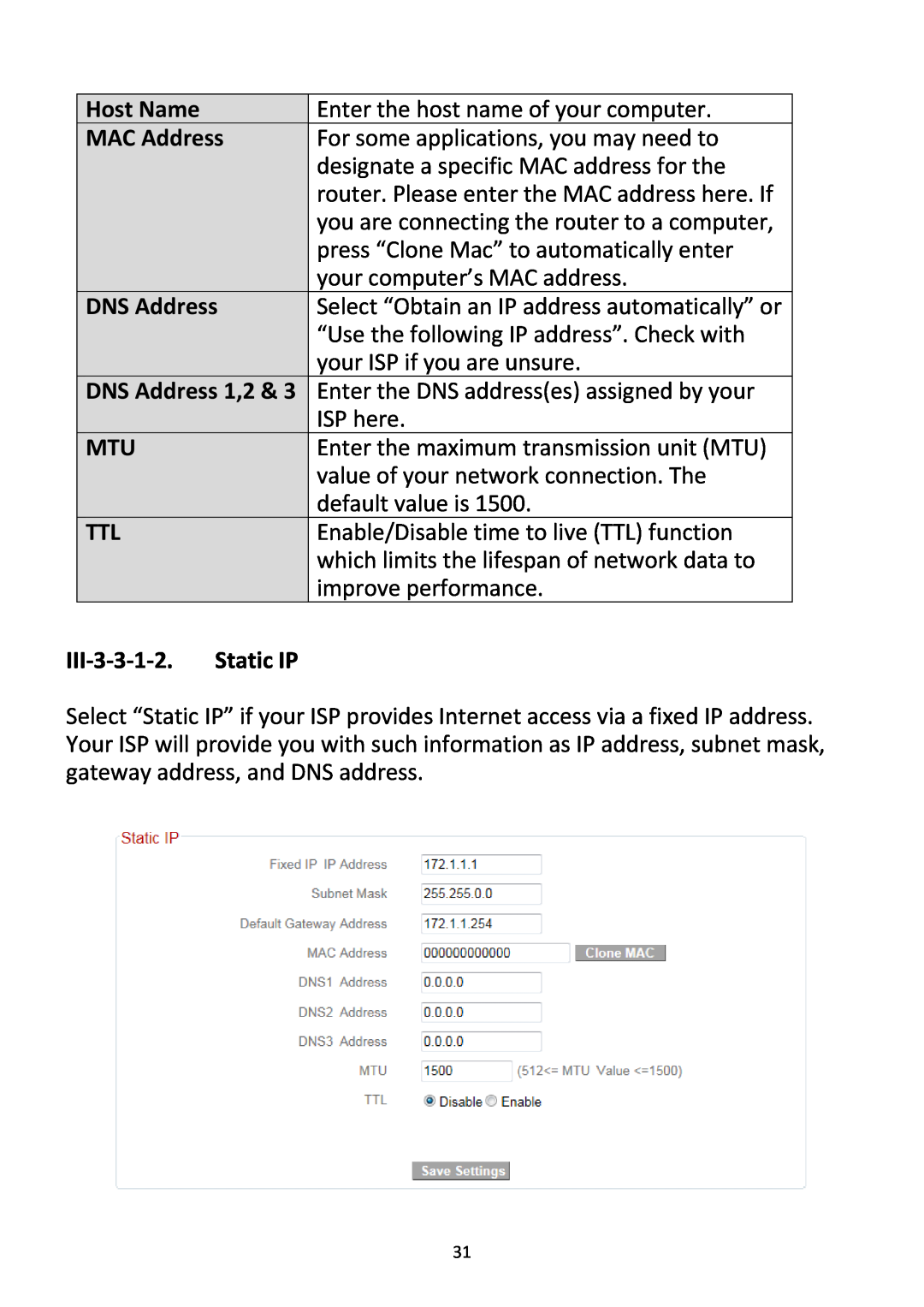 Edimax Technology BR-6228NC V2 manual Host Name, MAC Address, DNS Address 1,2, III‐3‐3‐1‐2, Static IP 