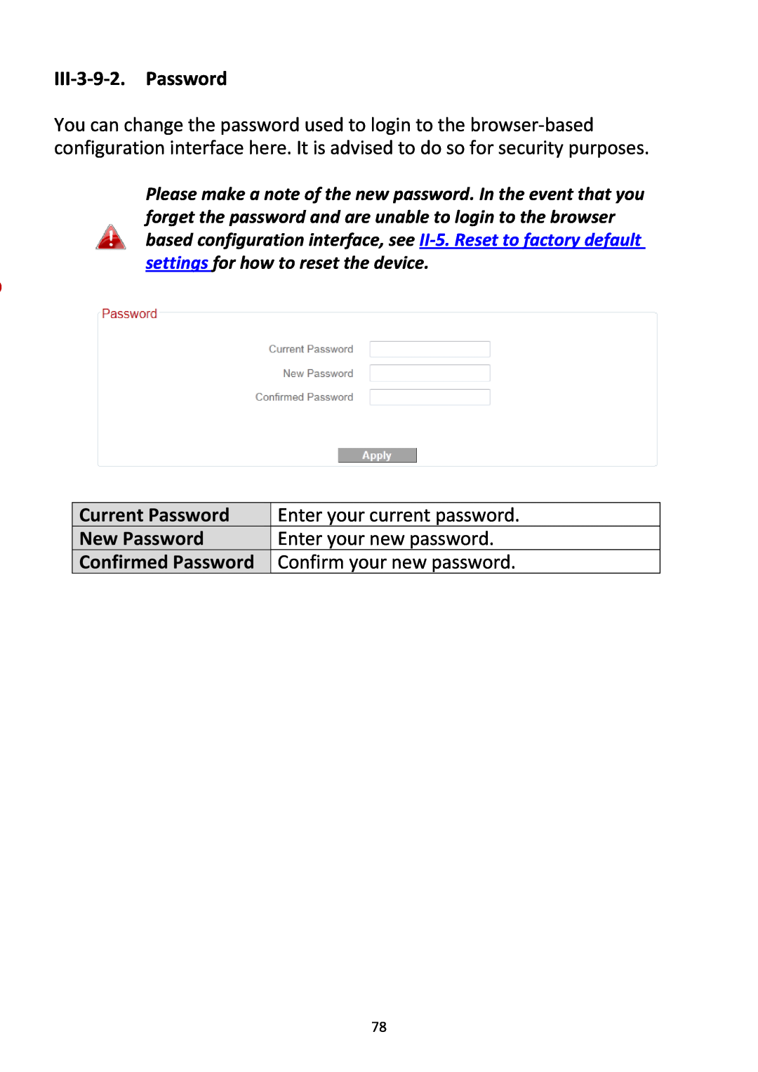Edimax Technology BR-6228NC V2 manual III‐3‐9‐2. Password, Current Password, Enter your current password, New Password 