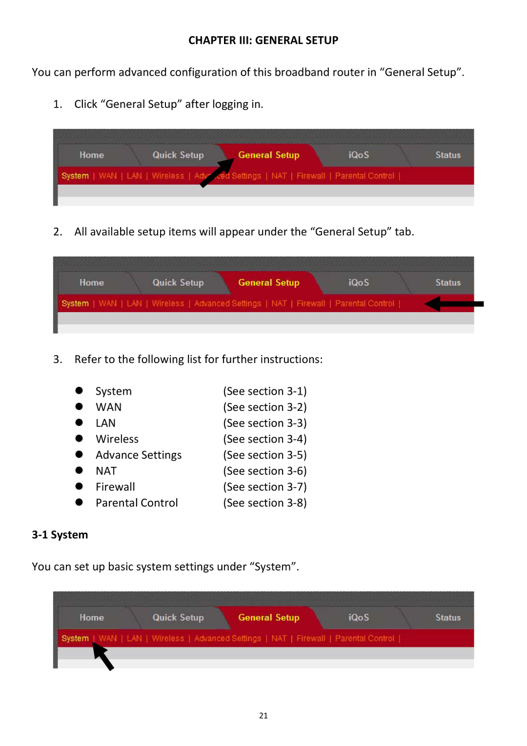 Edimax Technology BR-6478Gn user manual Chapter III General Setup, ‐1 System 