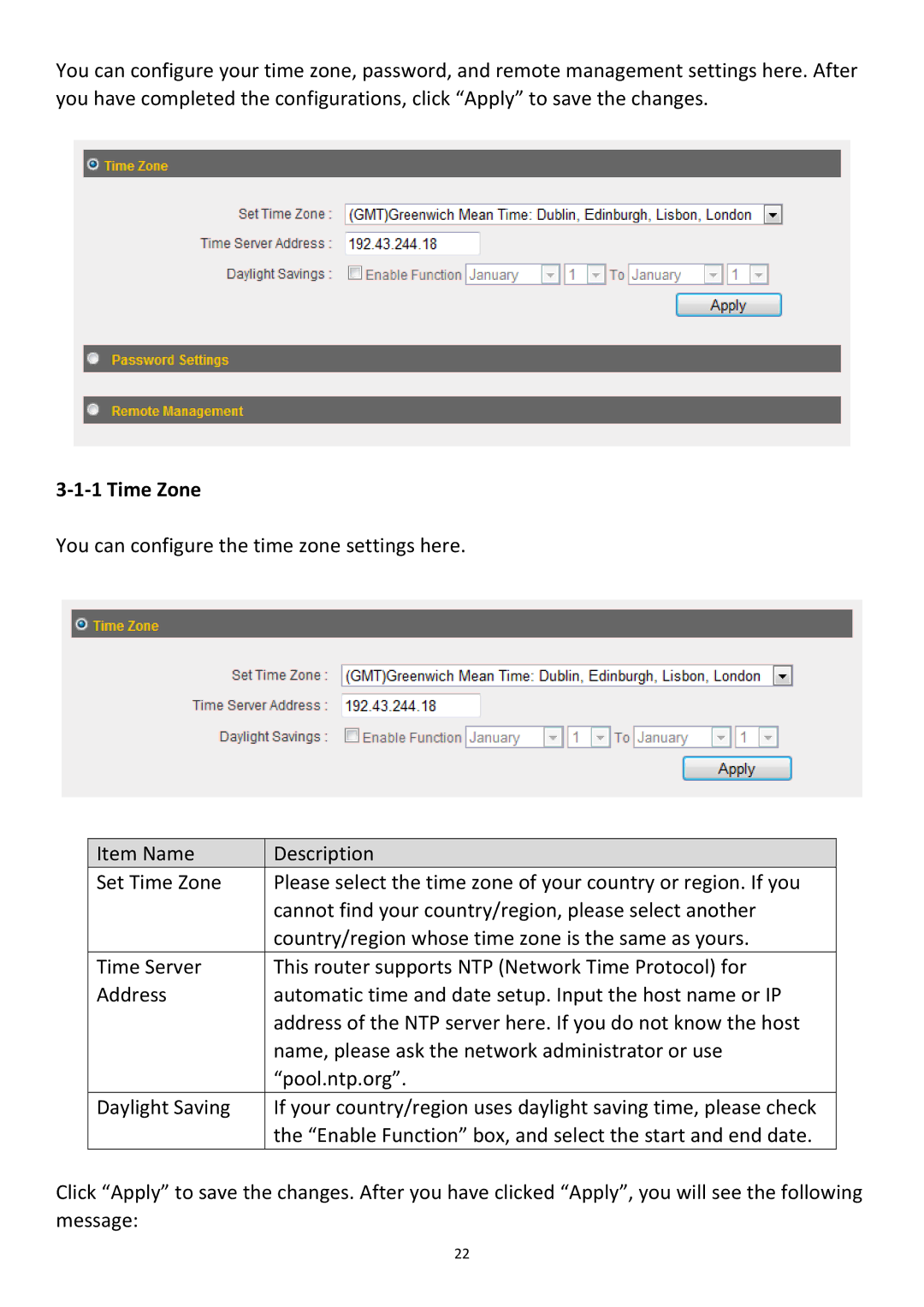 Edimax Technology BR-6478Gn user manual ‐1‐1 Time Zone 