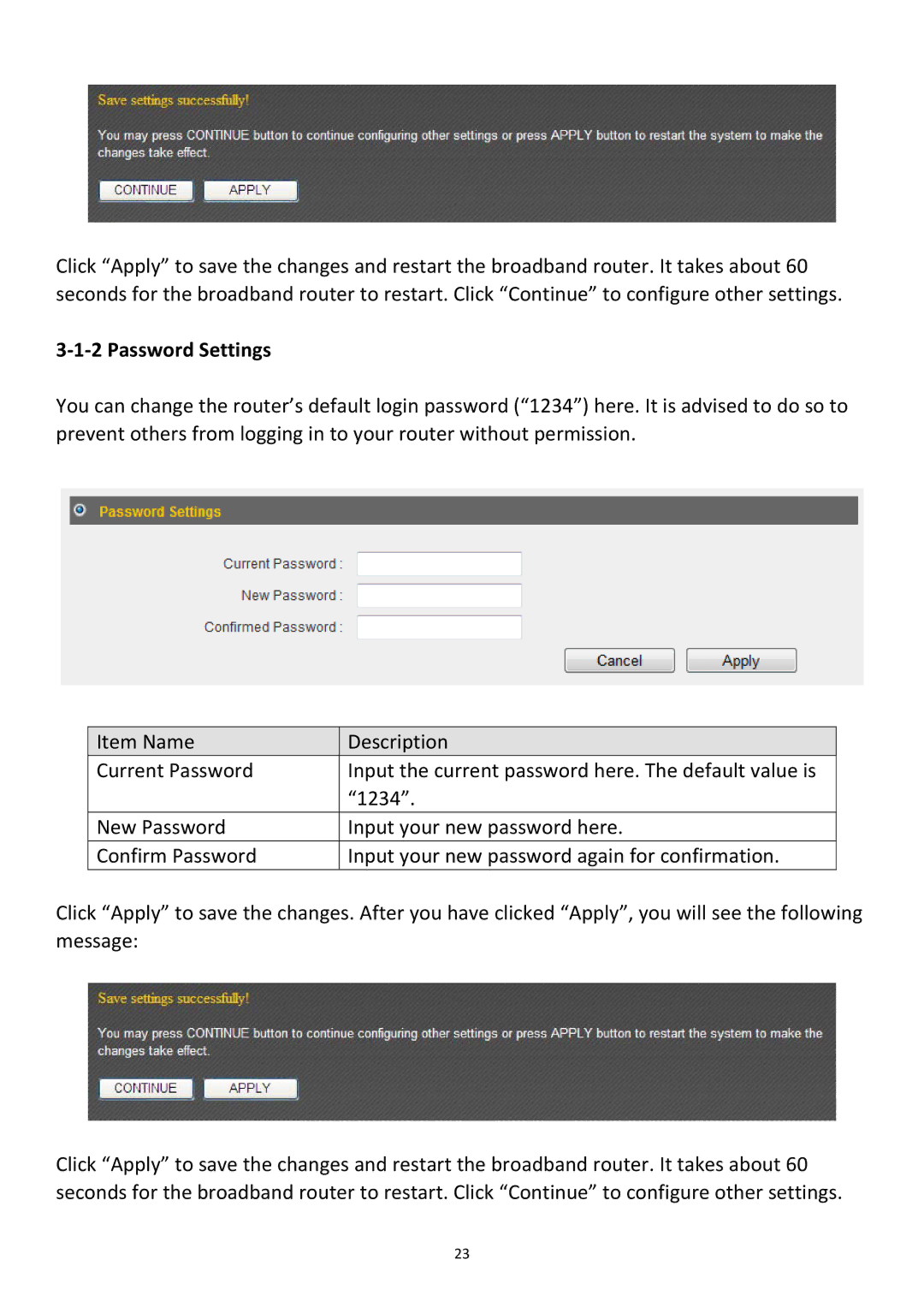 Edimax Technology BR-6478Gn user manual ‐1‐2 Password Settings 