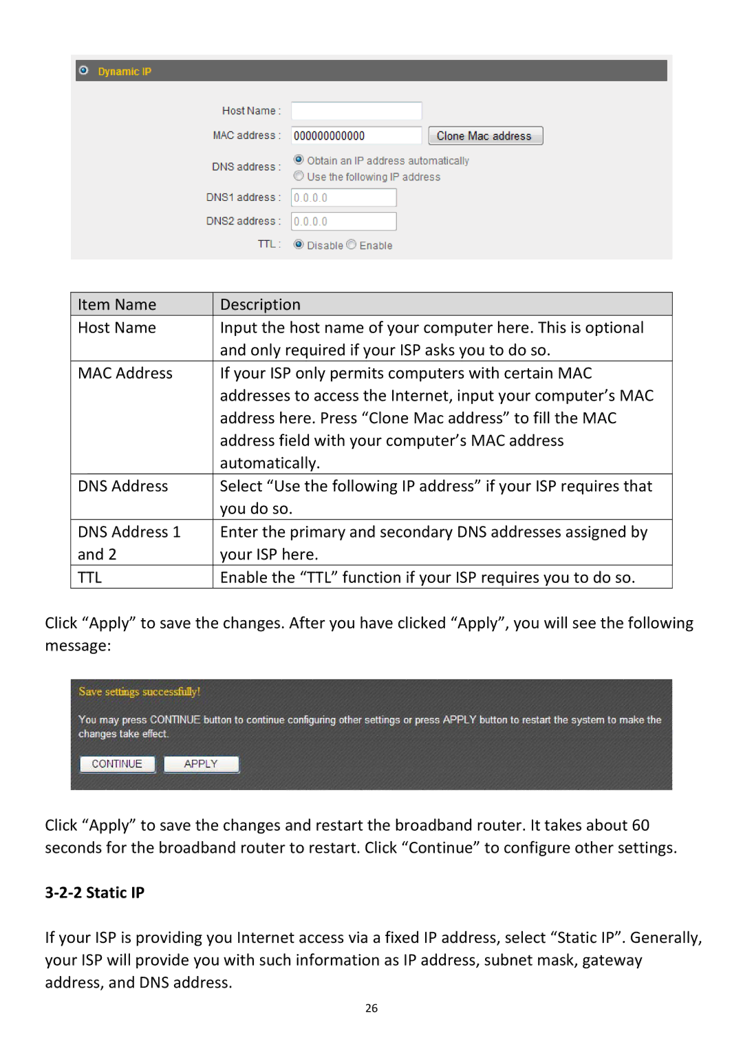 Edimax Technology BR-6478Gn user manual Ttl, ‐2‐2 Static IP 