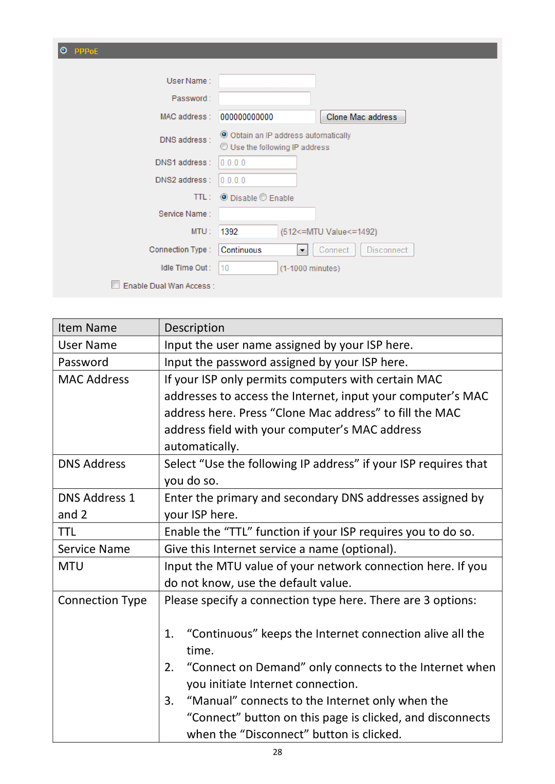 Edimax Technology BR-6478Gn user manual Mtu 