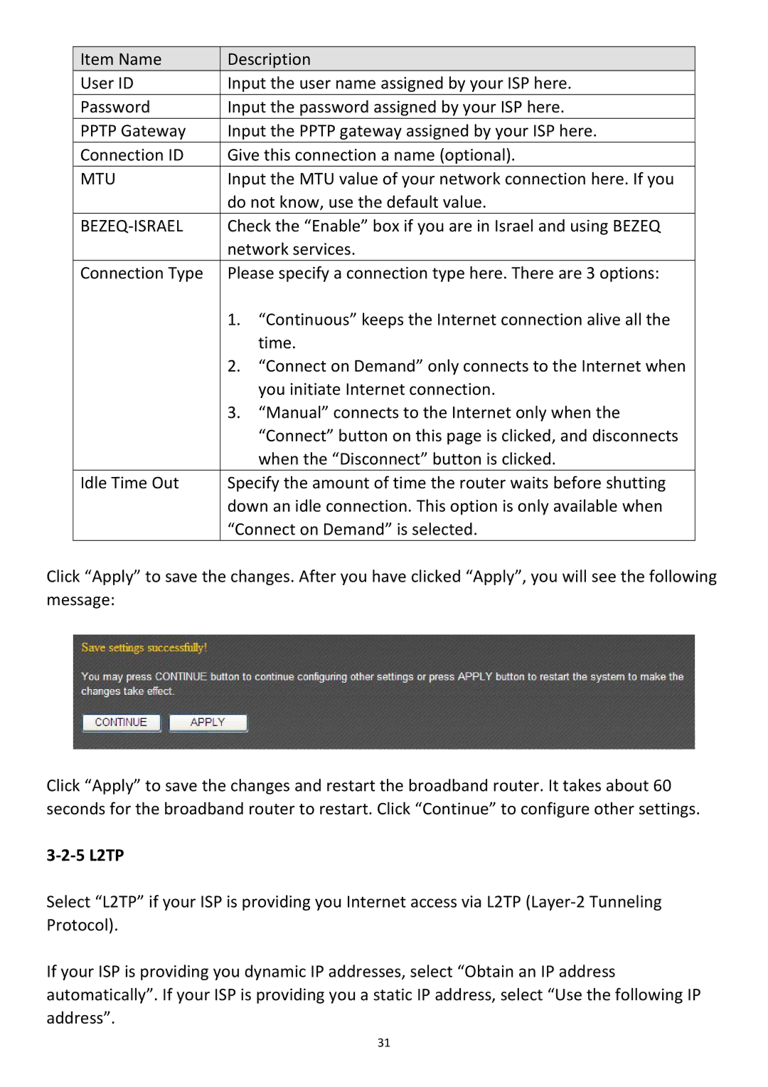 Edimax Technology BR-6478Gn user manual Bezeq‐Israel, ‐2‐5 L2TP 