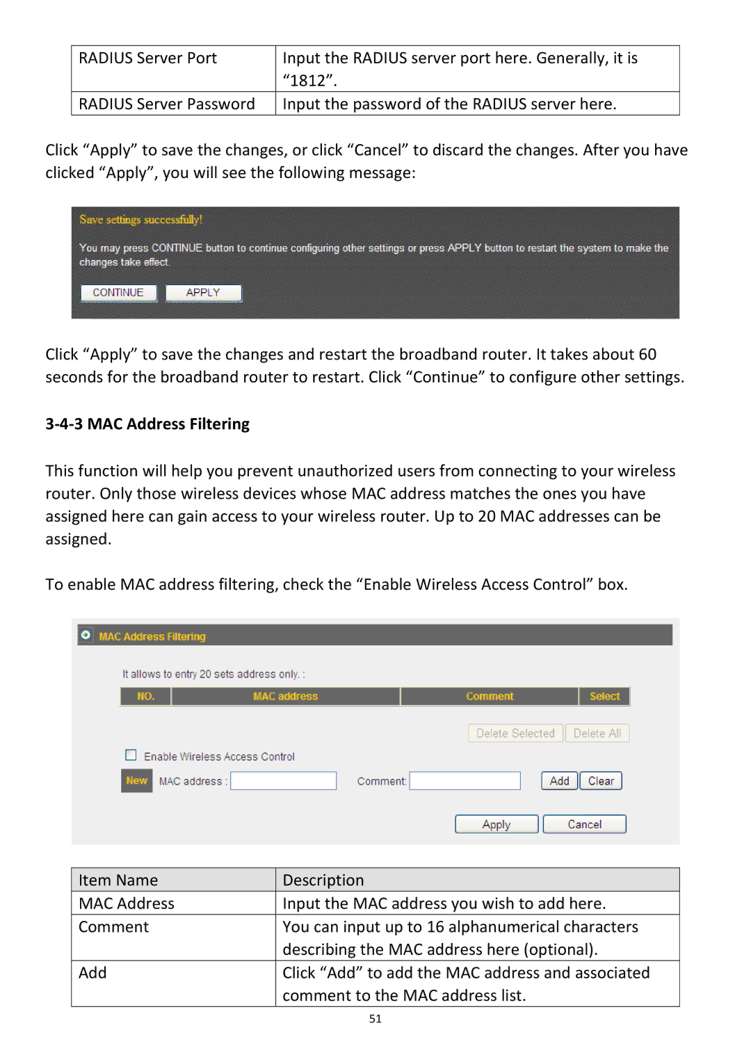 Edimax Technology BR-6478Gn user manual ‐4‐3 MAC Address Filtering 