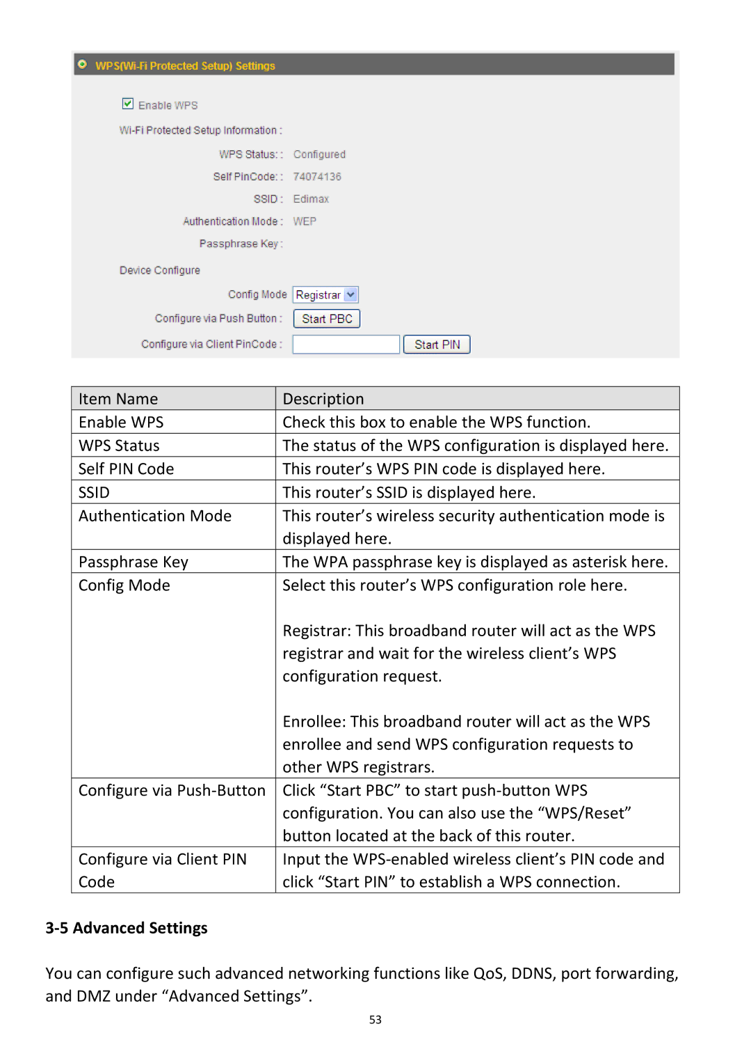 Edimax Technology BR-6478Gn user manual Ssid, ‐5 Advanced Settings 