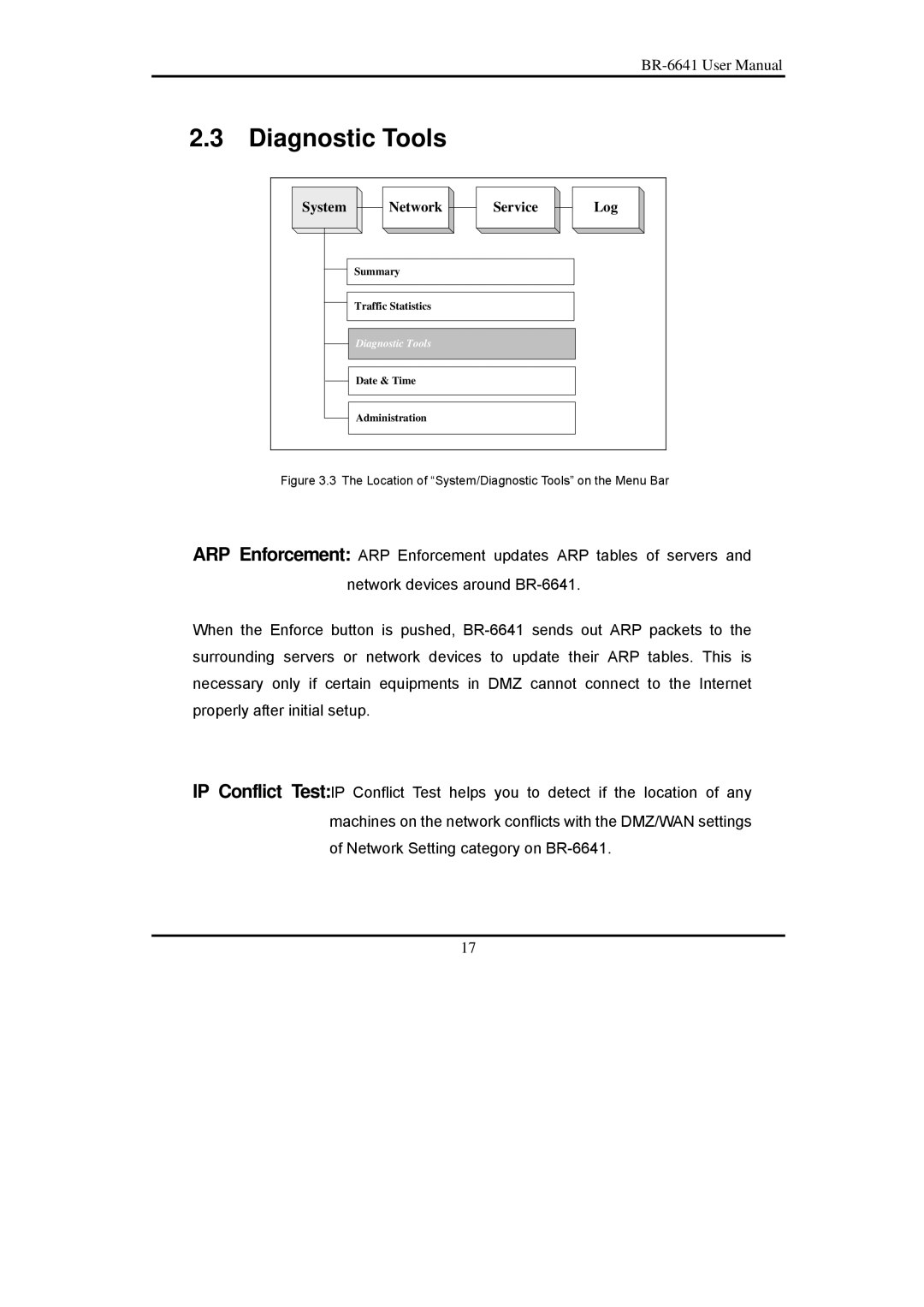 Edimax Technology BR-6641 user manual Location of System/Diagnostic Tools on the Menu Bar 