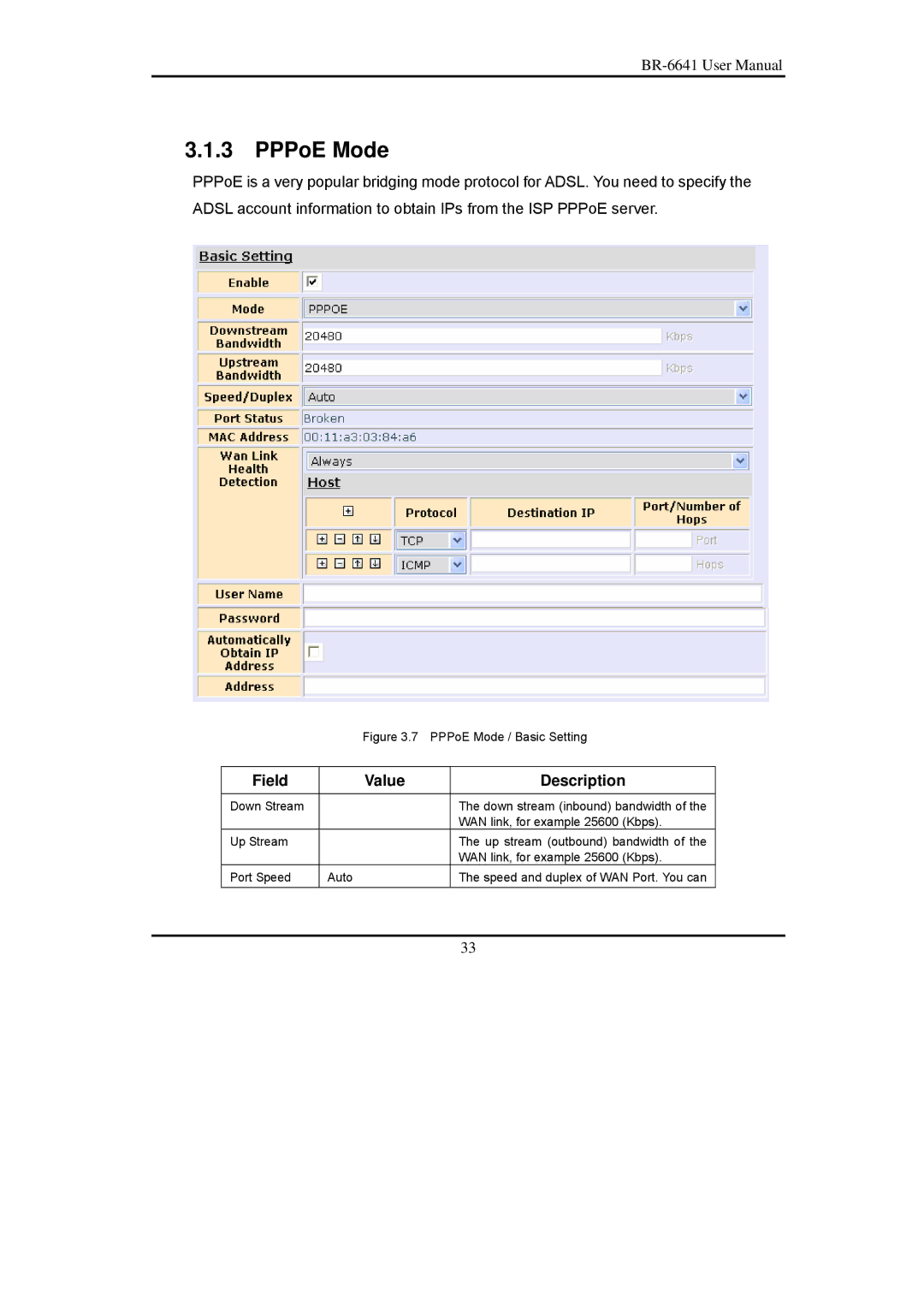 Edimax Technology BR-6641 user manual PPPoE Mode / Basic Setting 