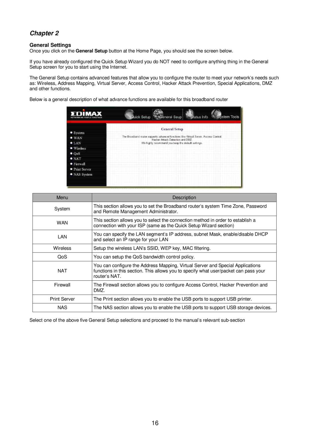 Edimax Technology Broadband Router manual General Settings 