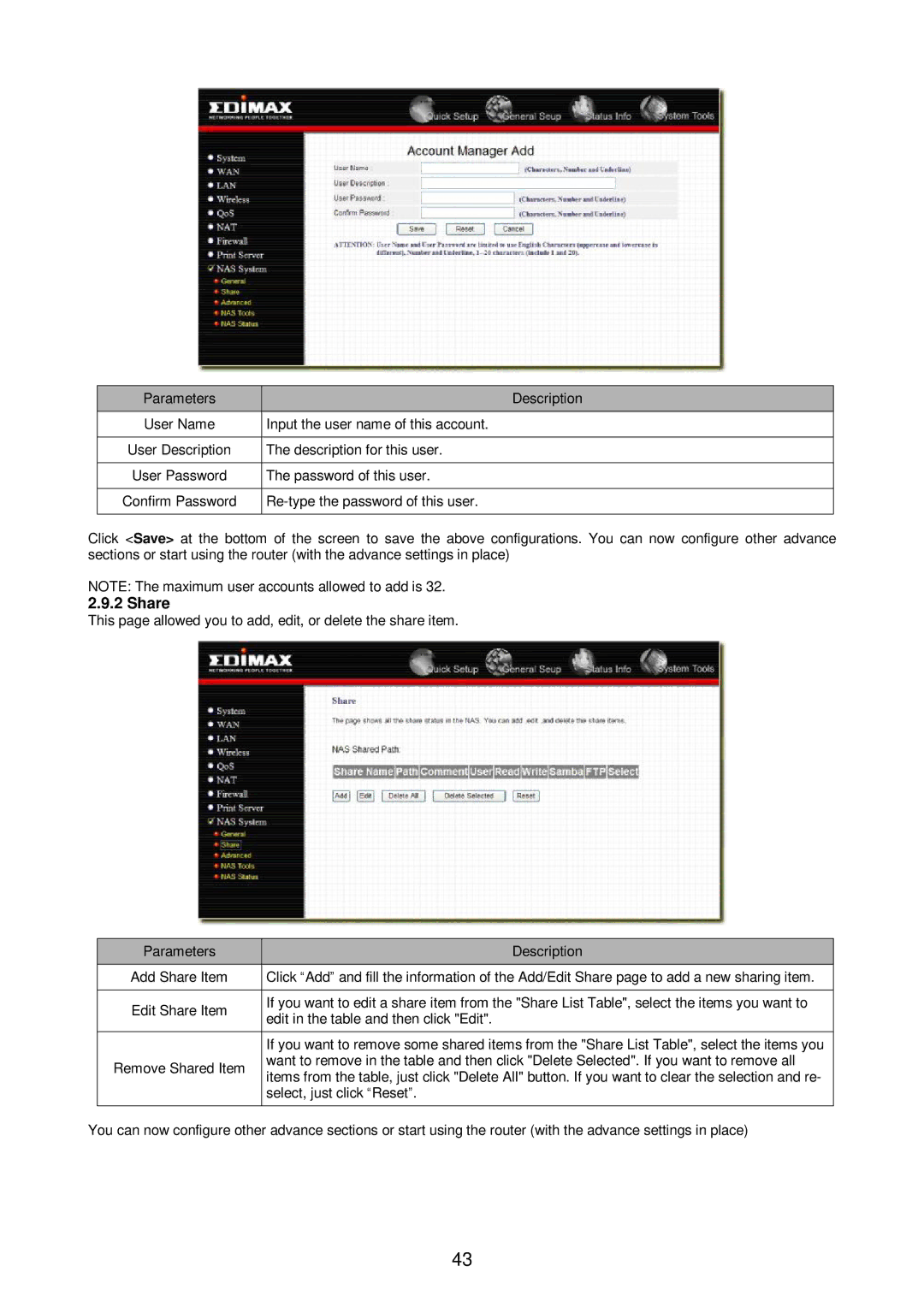 Edimax Technology Broadband Router manual Share 