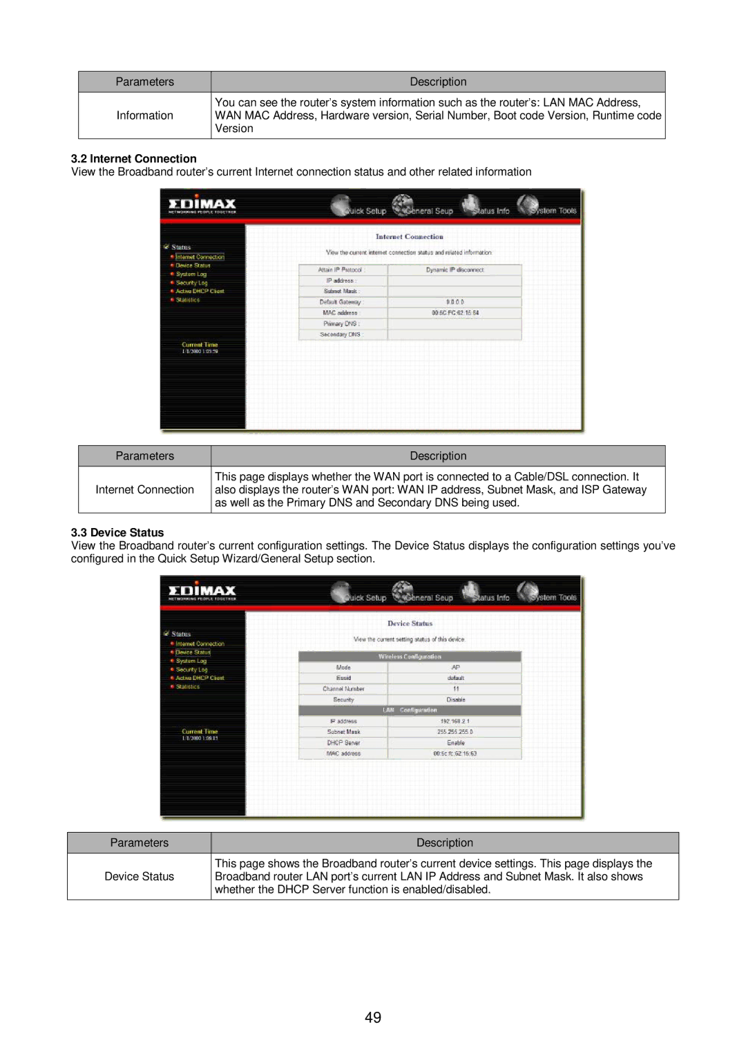 Edimax Technology Broadband Router manual Version, As well as the Primary DNS and Secondary DNS being used 