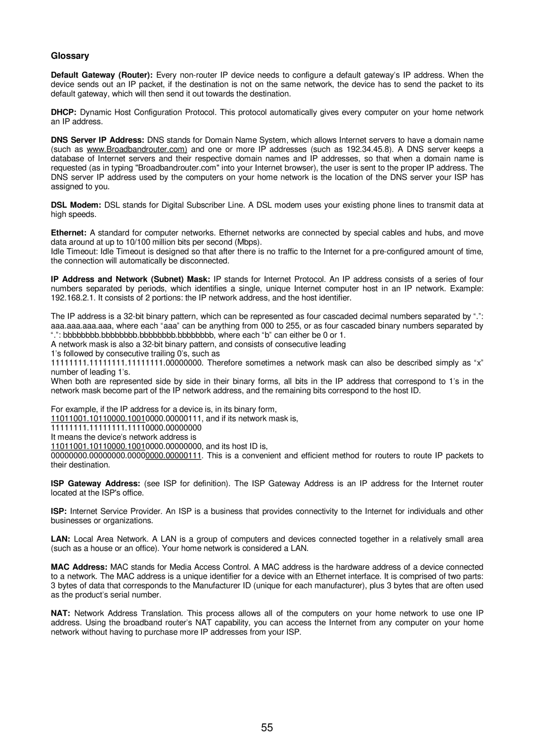 Edimax Technology Broadband Router manual Glossary 