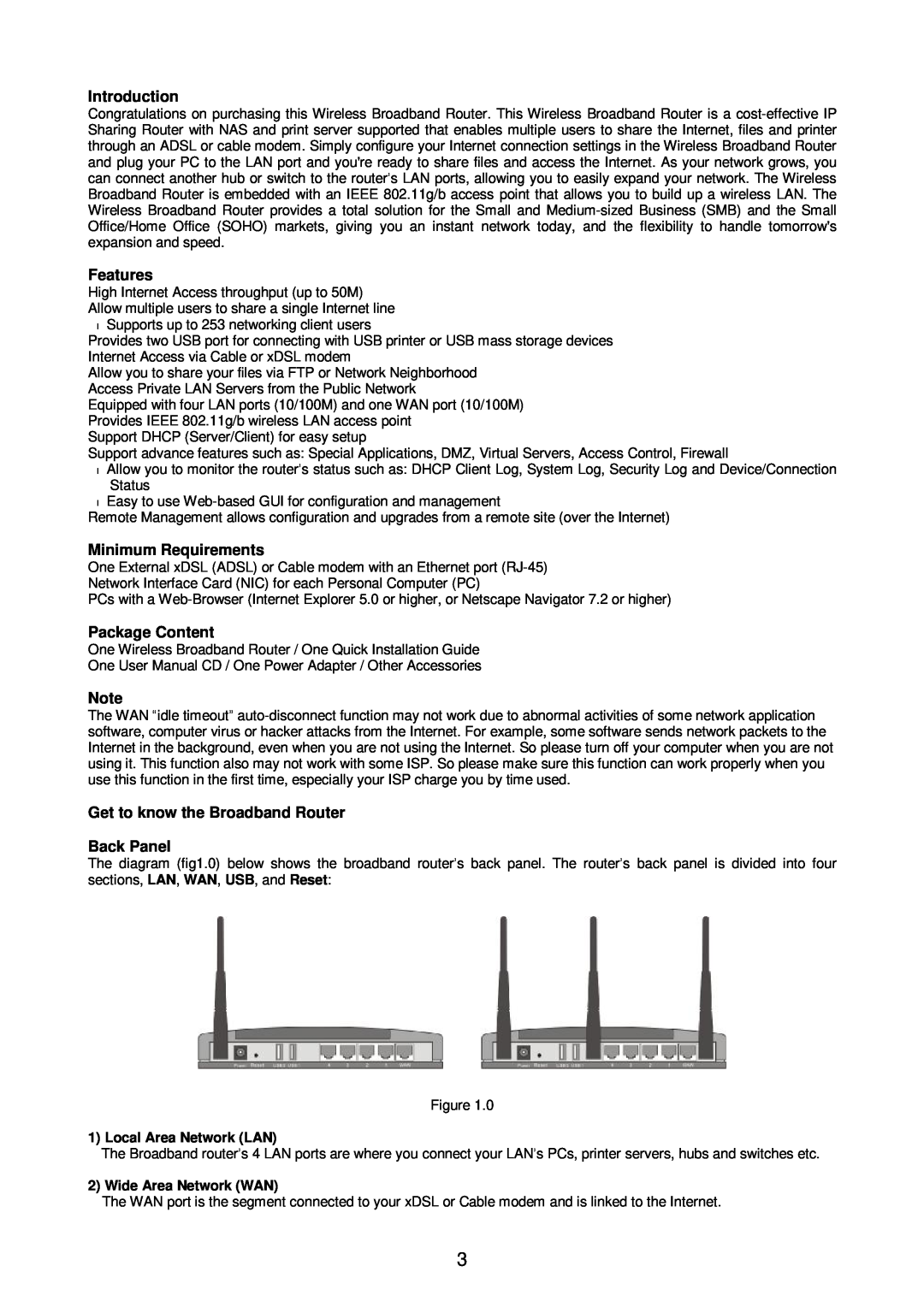 Edimax Technology Broadband Router Introduction, Features, Minimum Requirements, Package Content, Local Area Network LAN 