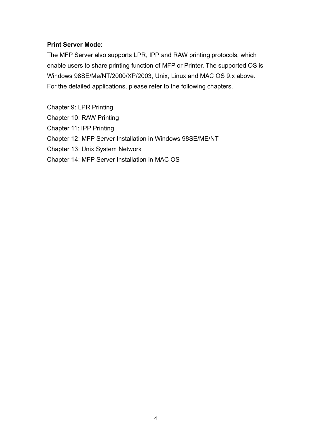 Edimax Technology EDIMAX FAST ETHERNET MFP SERVER VERSION: 2.0 user manual Print Server Mode 