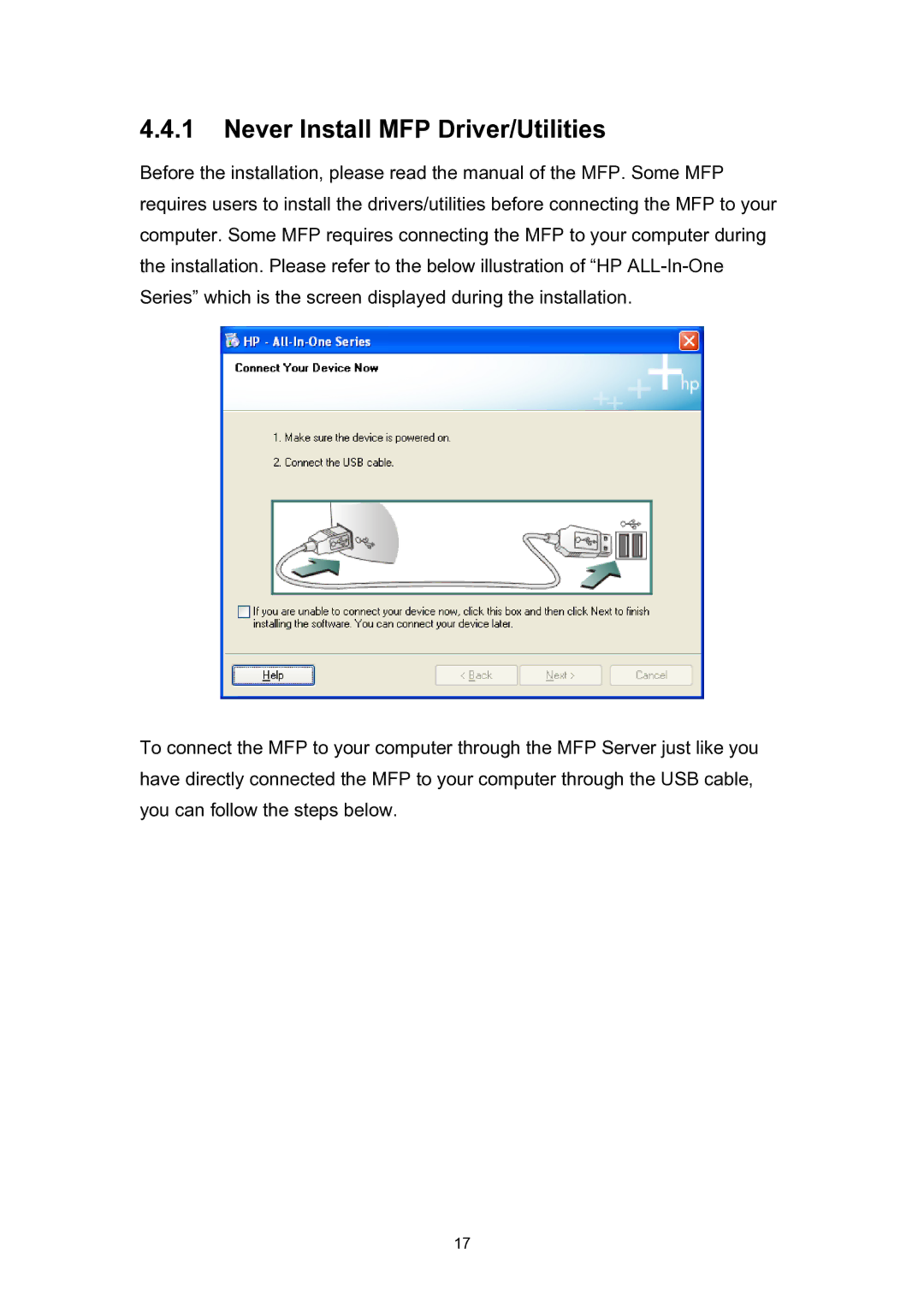 Edimax Technology EDIMAX FAST ETHERNET MFP SERVER VERSION: 2.0 user manual Never Install MFP Driver/Utilities 