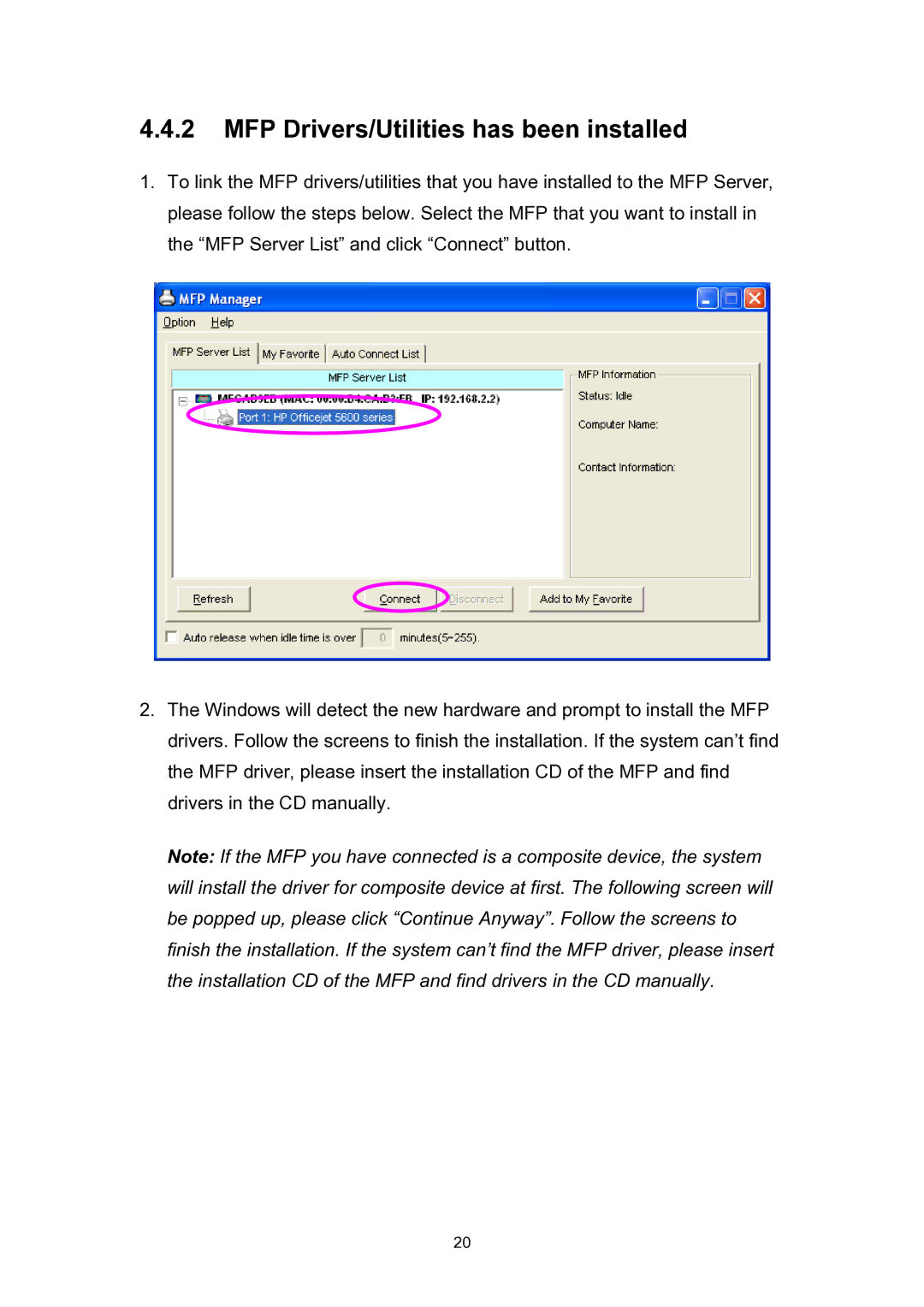 Edimax Technology EDIMAX FAST ETHERNET MFP SERVER VERSION: 2.0 user manual MFP Drivers/Utilities has been installed 