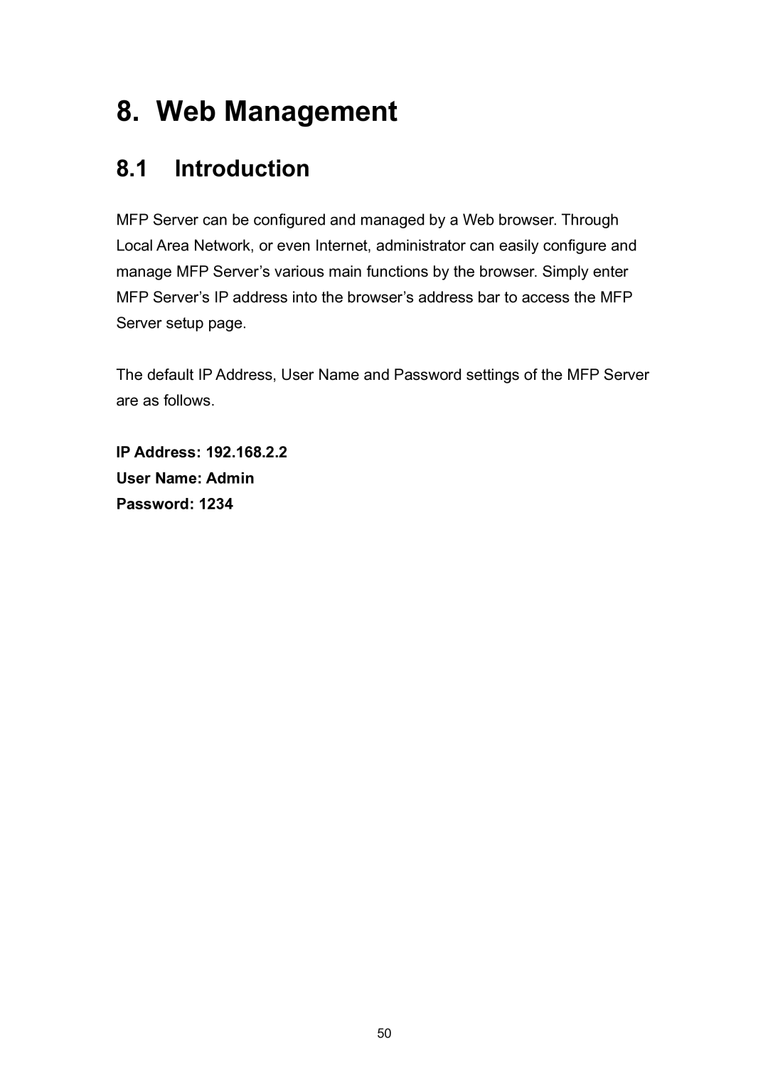 Edimax Technology EDIMAX FAST ETHERNET MFP SERVER VERSION: 2.0 user manual Web Management, Introduction 