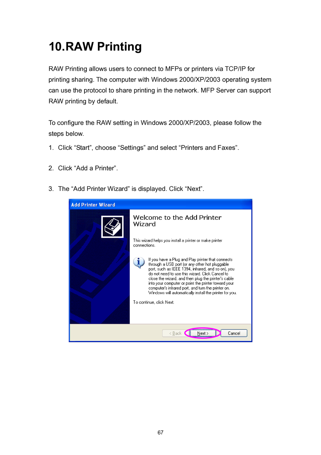 Edimax Technology EDIMAX FAST ETHERNET MFP SERVER VERSION: 2.0 user manual RAW Printing 