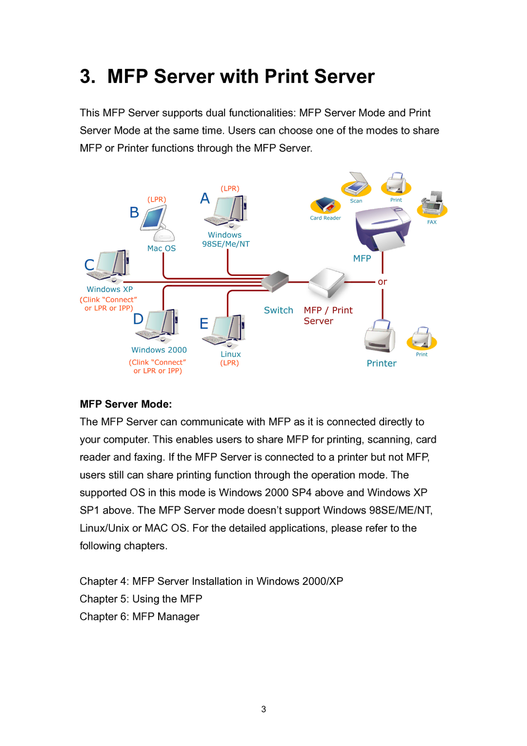 Edimax Technology EDIMAX FAST ETHERNET MFP SERVER VERSION: 2.0 user manual MFP Server with Print Server, MFP Server Mode 