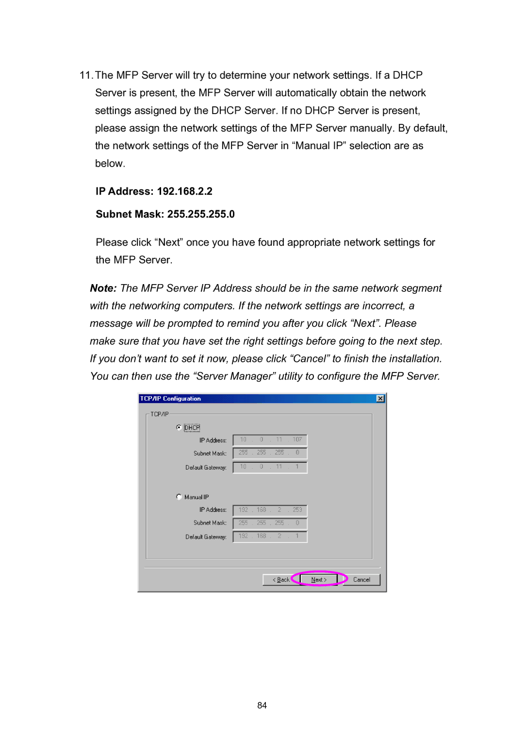 Edimax Technology EDIMAX FAST ETHERNET MFP SERVER VERSION: 2.0 user manual IP Address Subnet Mask 