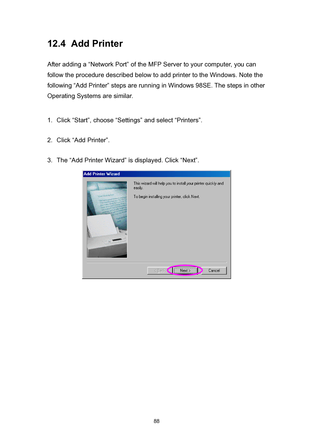 Edimax Technology EDIMAX FAST ETHERNET MFP SERVER VERSION: 2.0 user manual Add Printer 