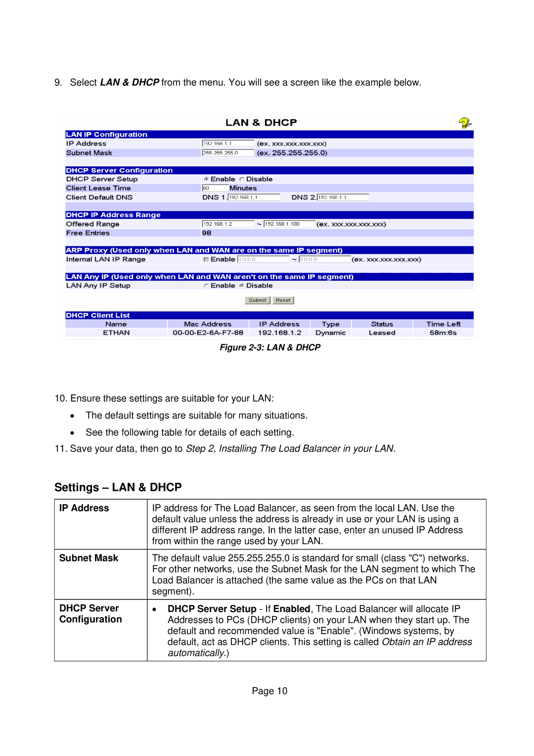 Edimax Technology Edimax user guide Router manual Settings LAN & Dhcp, IP Address, Subnet Mask, Dhcp Server, Configuration 