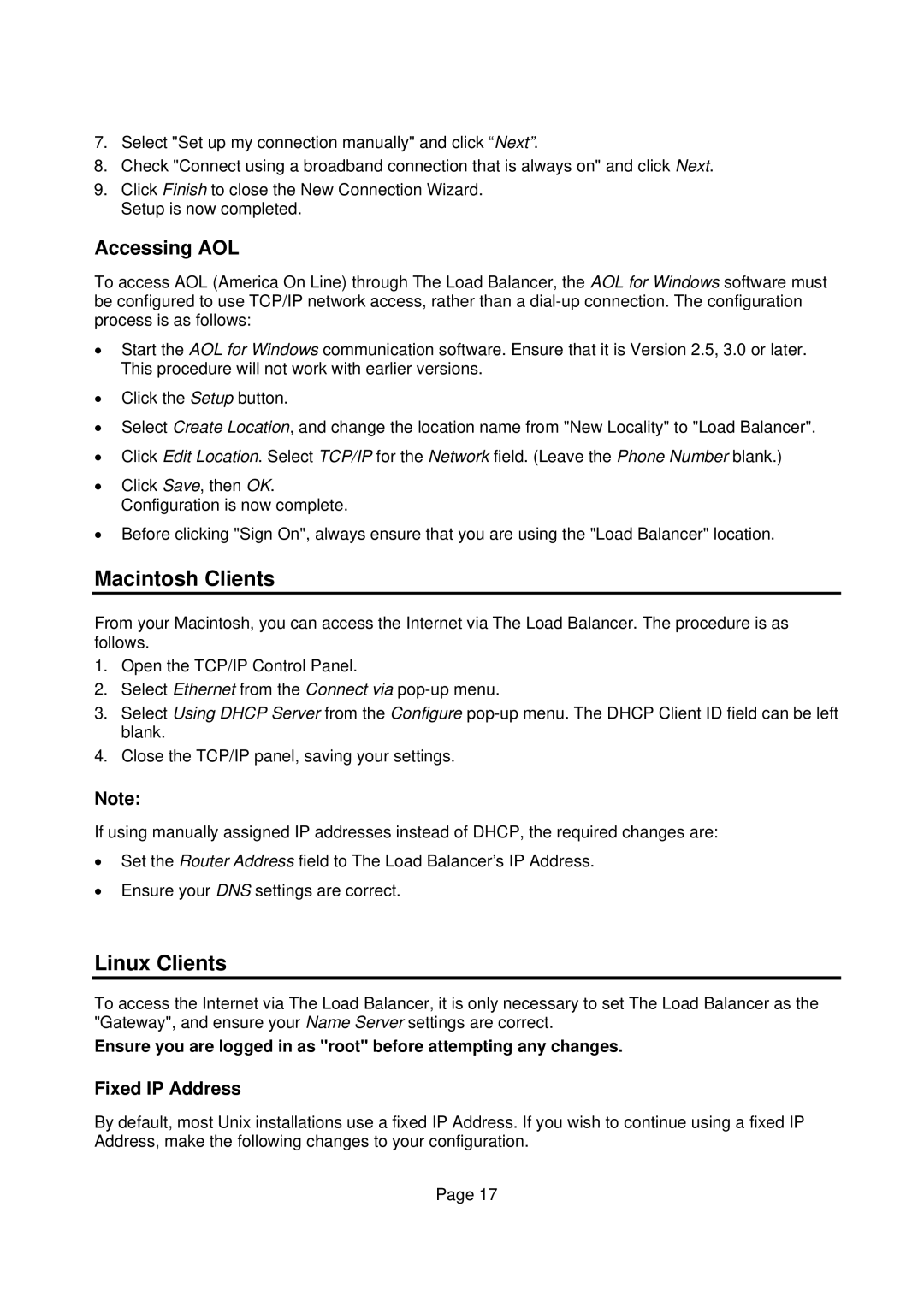 Edimax Technology Edimax user guide Router manual Macintosh Clients, Linux Clients, Accessing AOL 