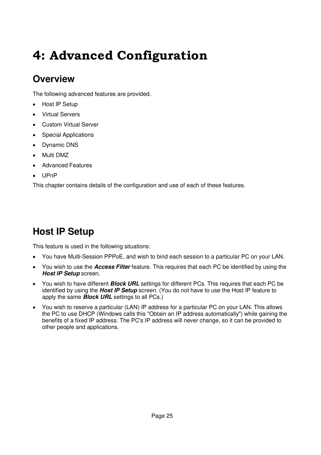 Edimax Technology Edimax user guide Router manual Advanced Configuration, Host IP Setup 