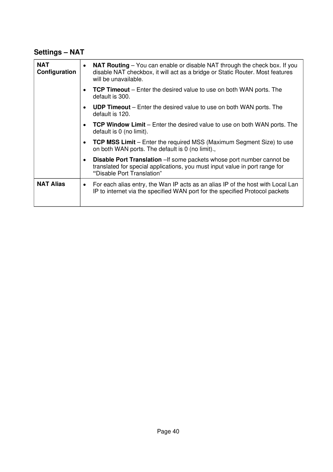 Edimax Technology Edimax user guide Router manual Settings NAT, NAT Alias 