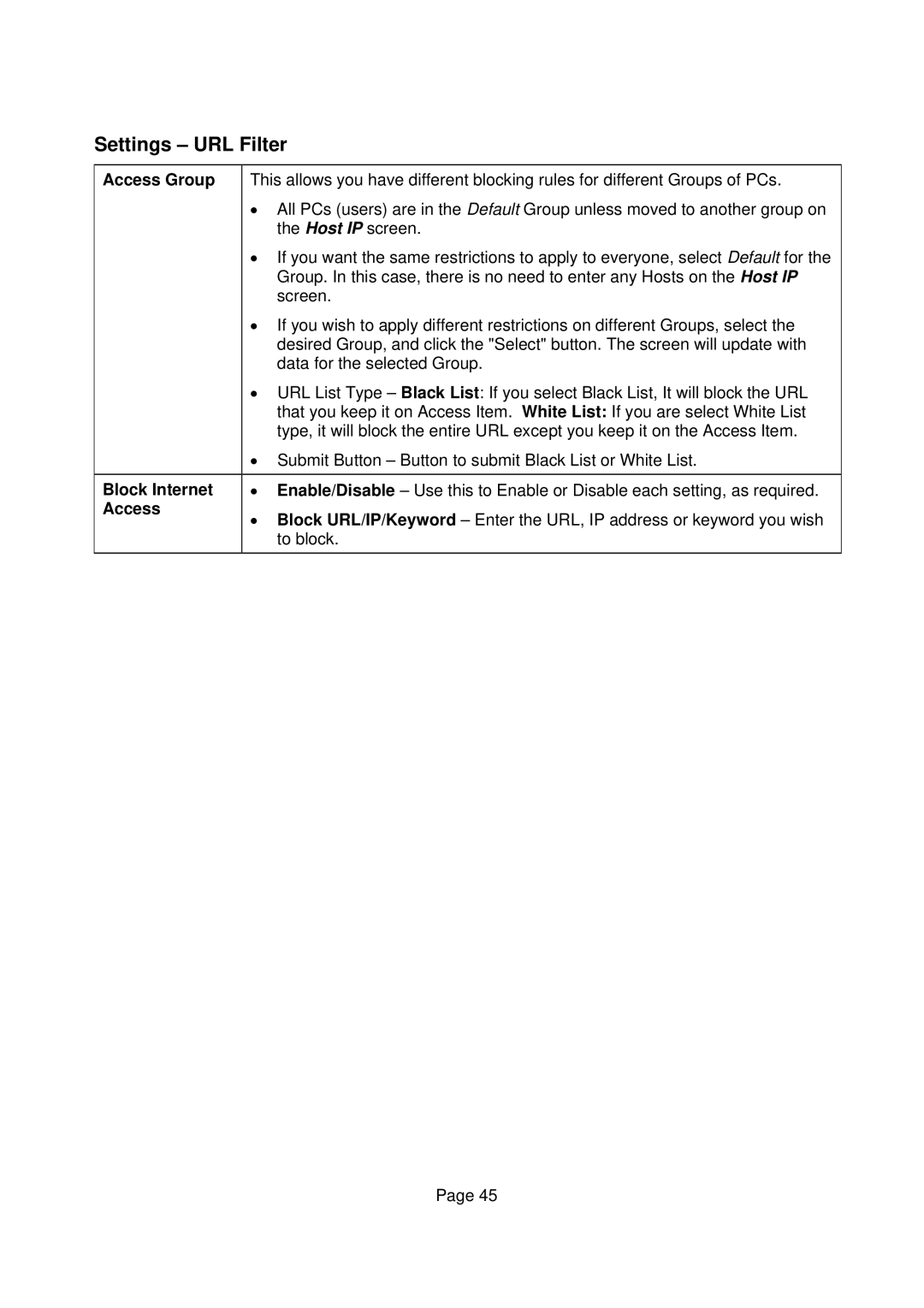 Edimax Technology Edimax user guide Router manual Settings URL Filter, Block Internet 