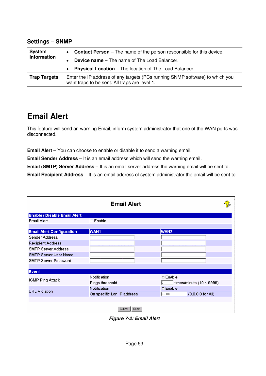 Edimax Technology Edimax user guide Router manual Email Alert, Settings Snmp 