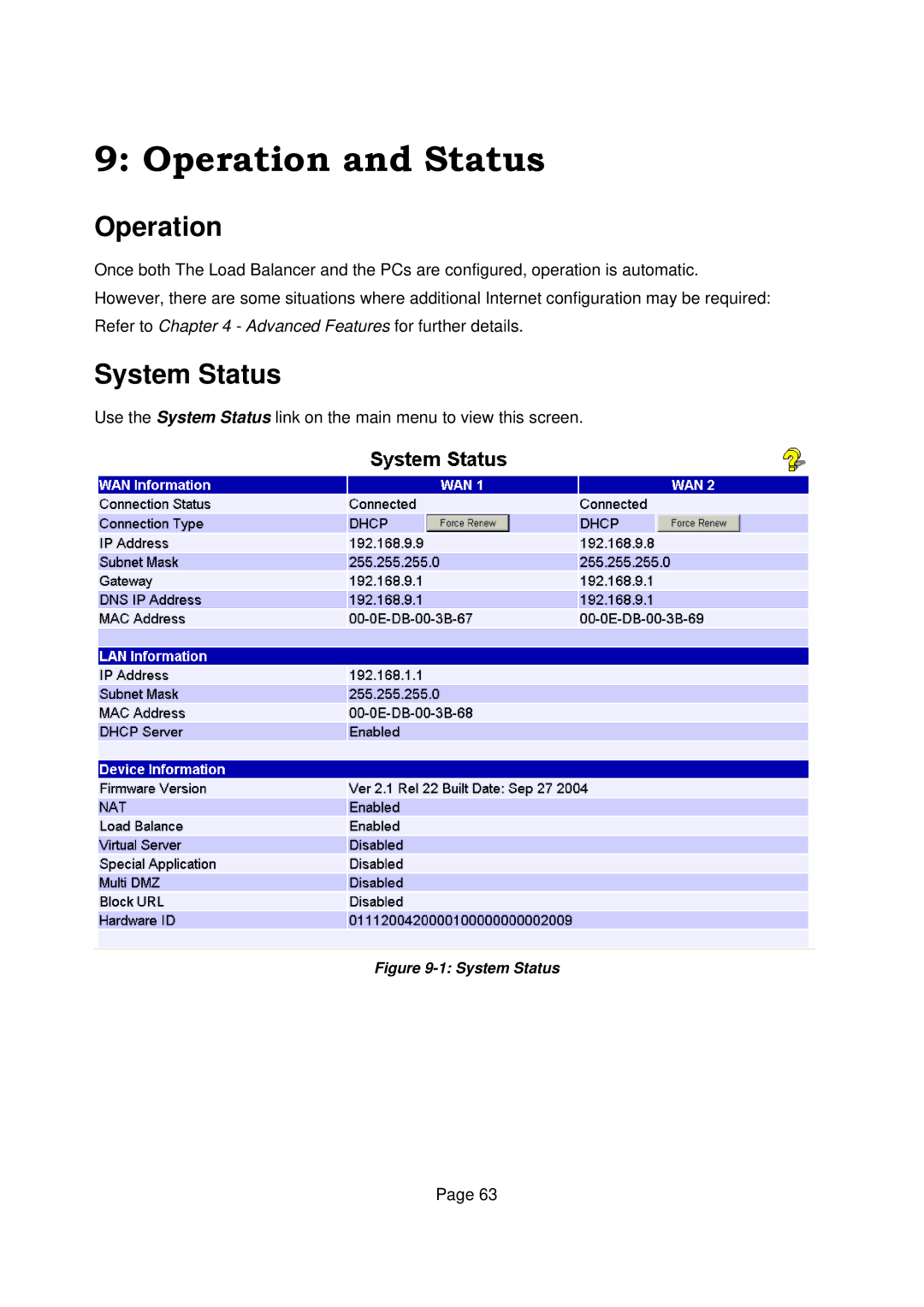 Edimax Technology Edimax user guide Router manual Operation and Status, System Status 