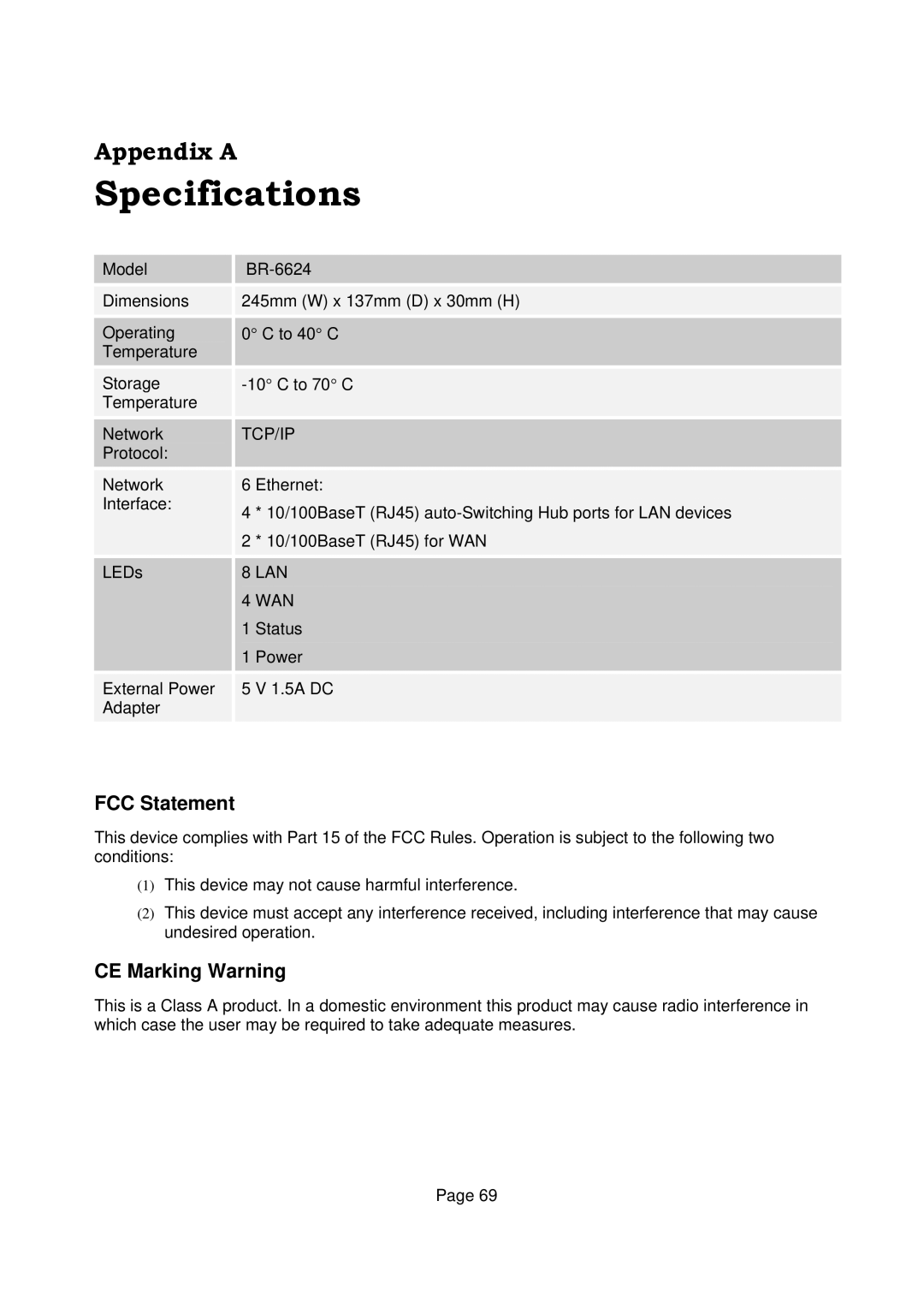 Edimax Technology Edimax user guide Router manual Specifications, FCC Statement, CE Marking Warning 