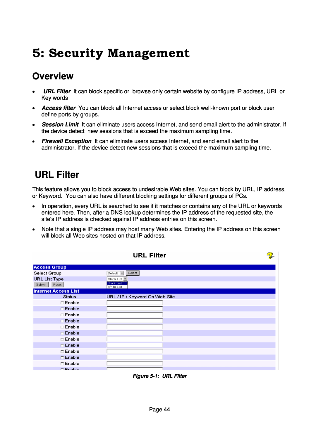 Edimax Technology Edimax user guide Router manual Security Management, Overview, 1 URL Filter 