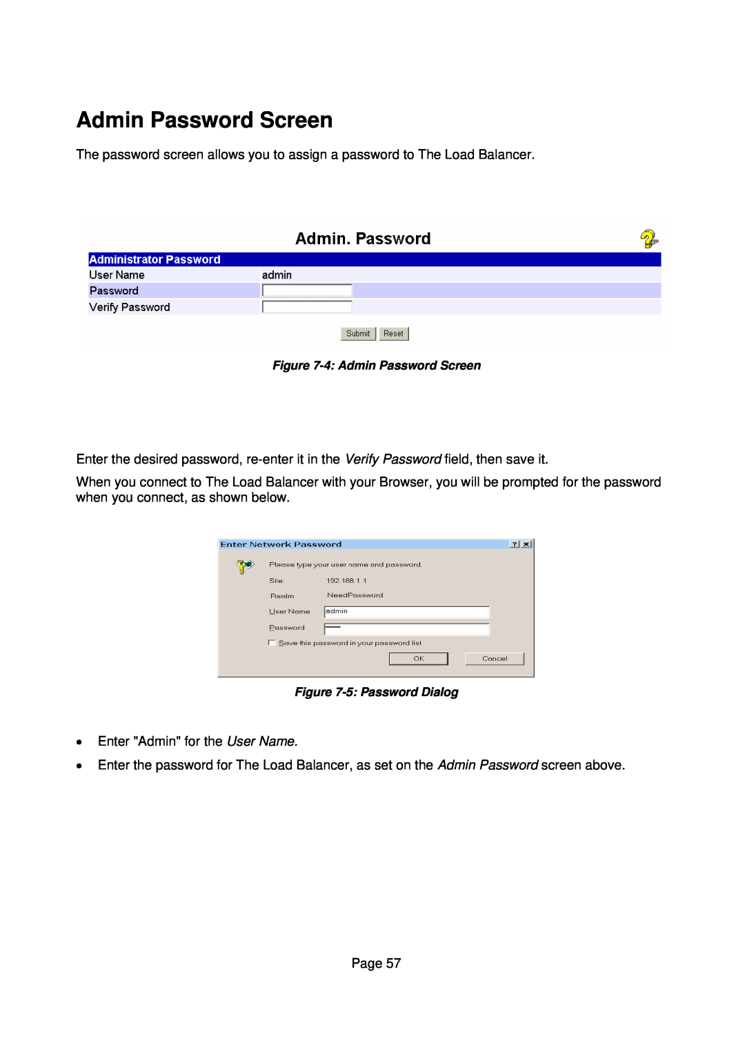 Edimax Technology Edimax user guide Router manual 4 Admin Password Screen, 5 Password Dialog 