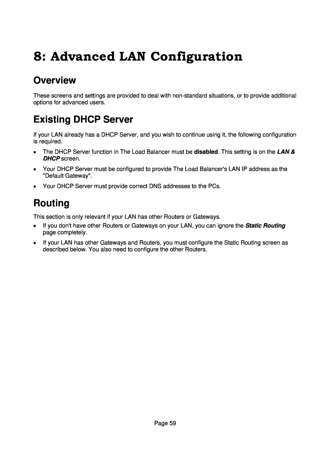 Edimax Technology Edimax user guide Router manual Advanced LAN Configuration, Existing DHCP Server, Routing, Overview 
