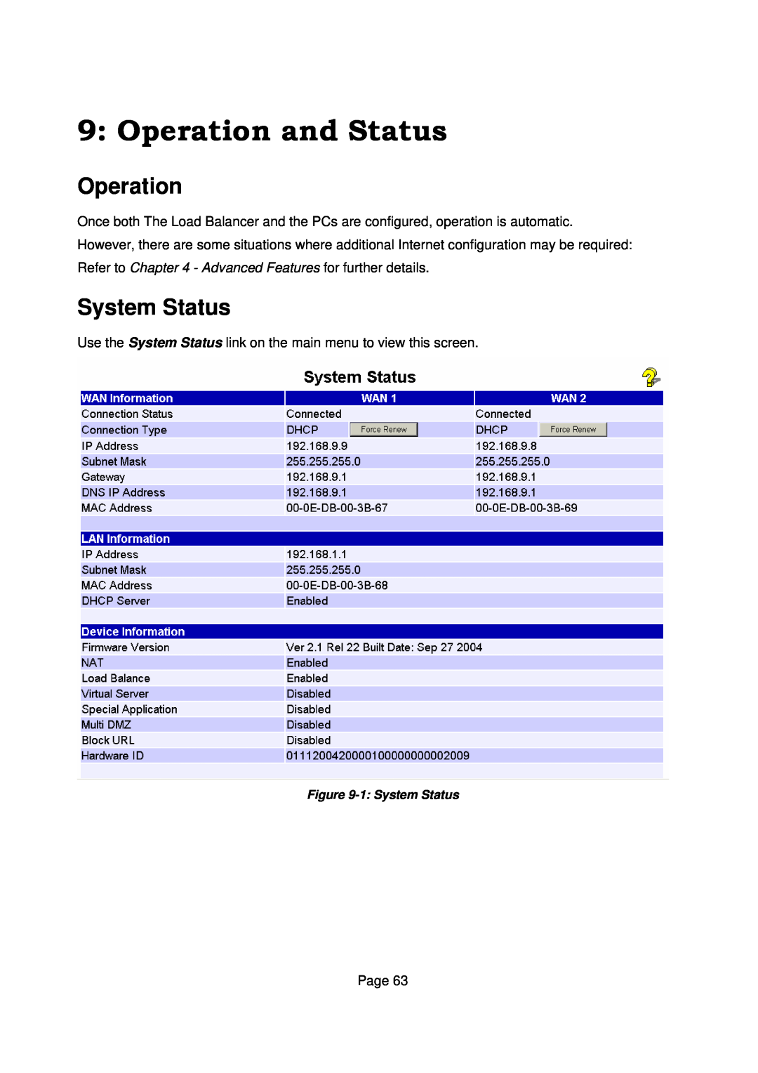 Edimax Technology Edimax user guide Router manual Operation and Status, 1 System Status 