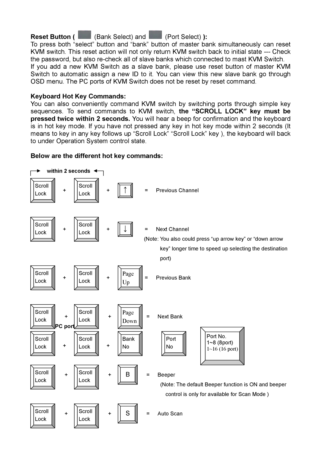 Edimax Technology EK-16RO, EK-08RO user manual Keyboard Hot Key Commands, Below are the different hot key commands 