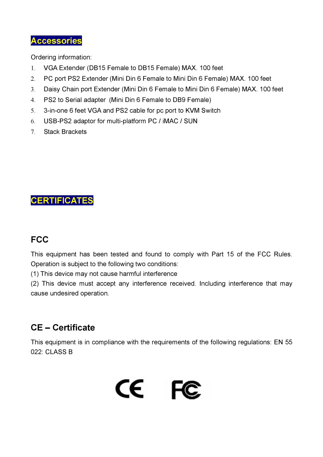 Edimax Technology EK-08RO, EK-16RO user manual Accessories, Certificates 