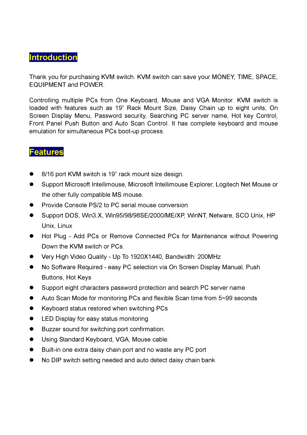 Edimax Technology EK-08RO, EK-16RO user manual Introduction, Features 