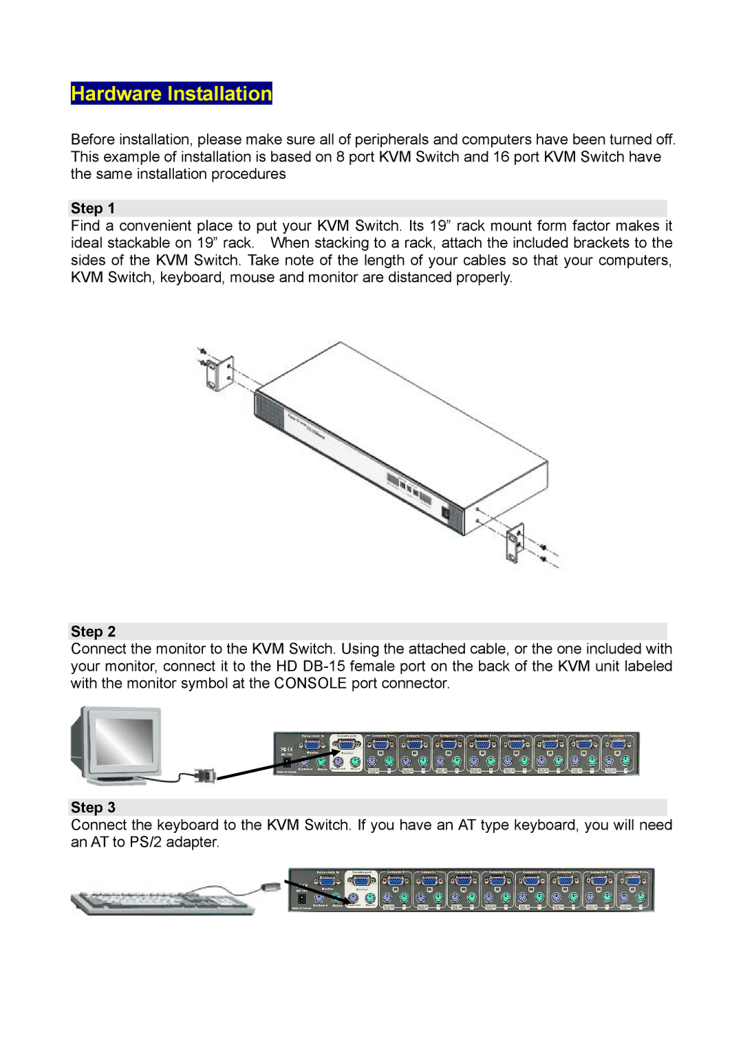 Edimax Technology EK-08RO, EK-16RO user manual Hardware Installation, Step 