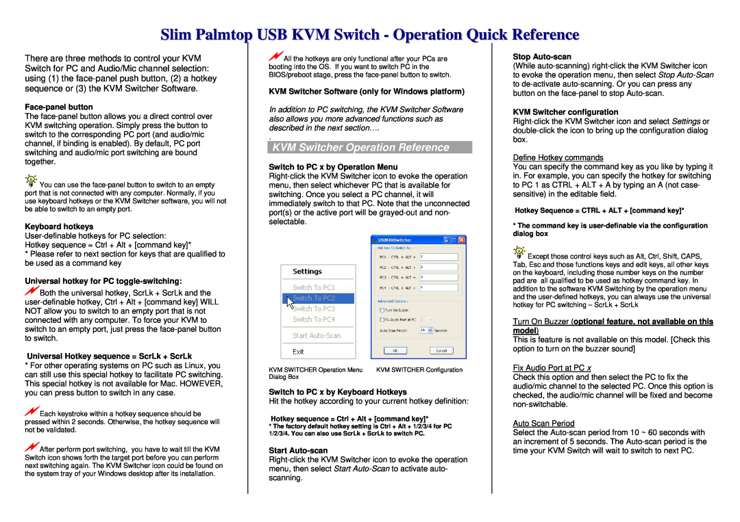 Edimax Technology EK-UAK4 manual Slim Palmtop USB KVM Switch - Operation Quick Reeffeerreennccee 