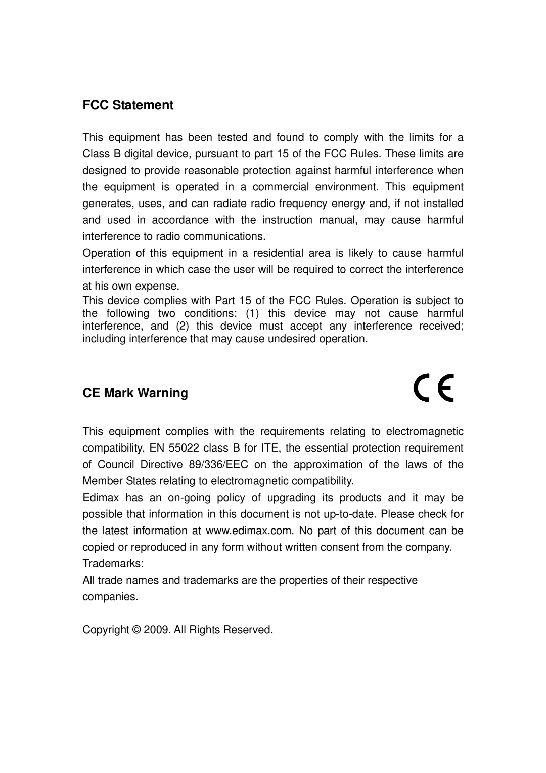 Edimax Technology EN-9235TX-32 manual FCC Statement 