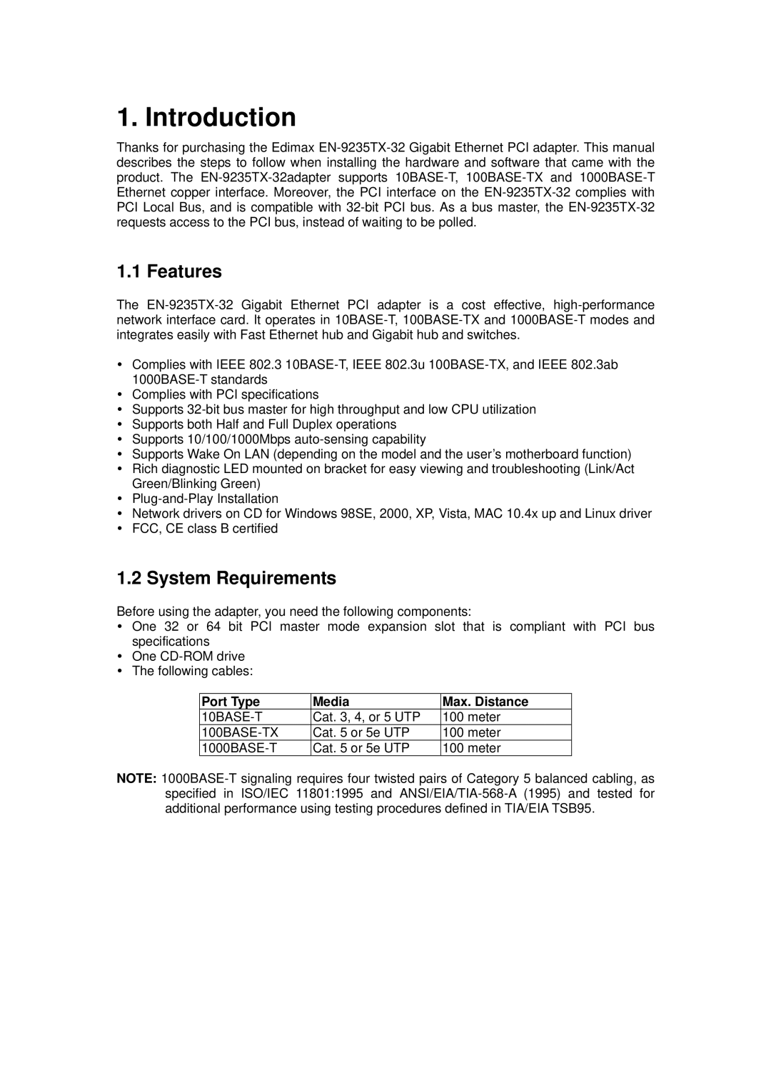 Edimax Technology EN-9235TX-32 manual Introduction, Features 