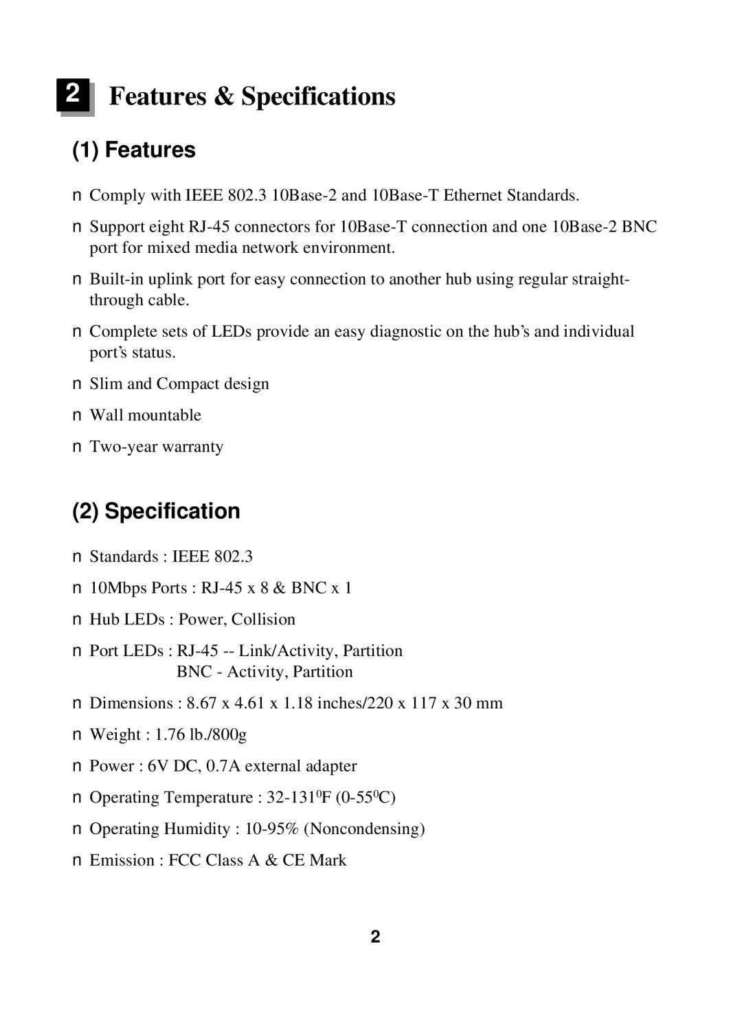 Edimax Technology ER-5390S user manual Features, Specification 