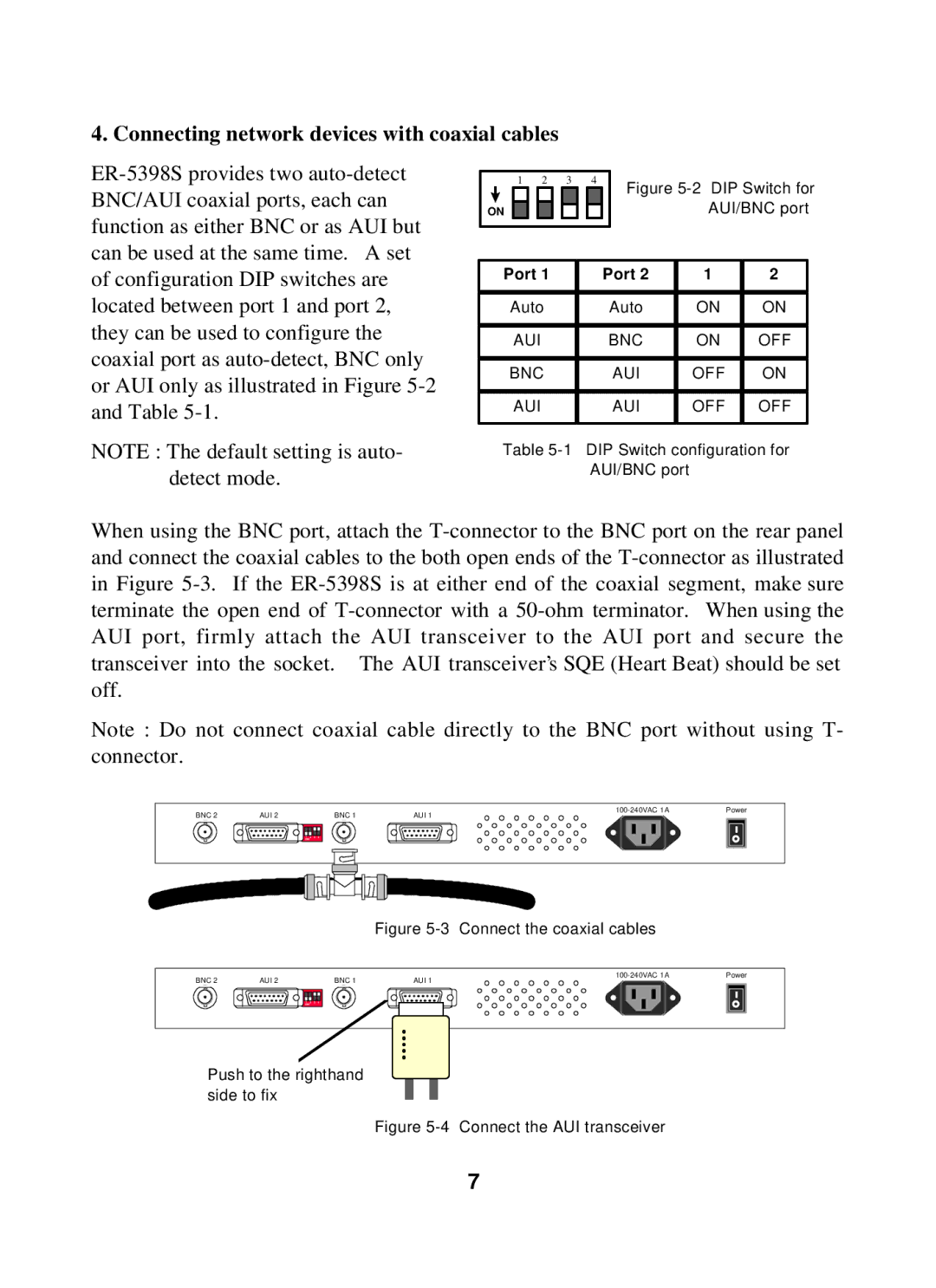 Edimax Technology ER-5398S user manual Connecting network devices with coaxial cables, DIP Switch for 